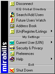 Главное меню ICQ
